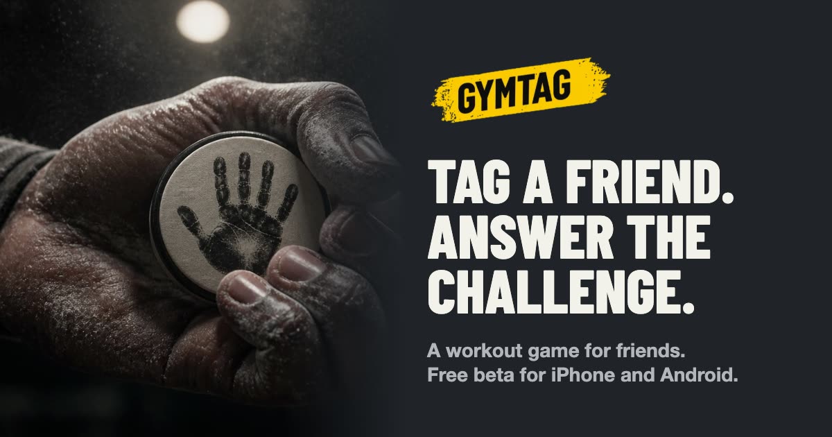 A chalked hand holding a GymTag challenge disc